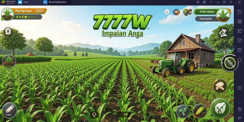 Gameplay seru di 7777W dengan ladang yang subur.