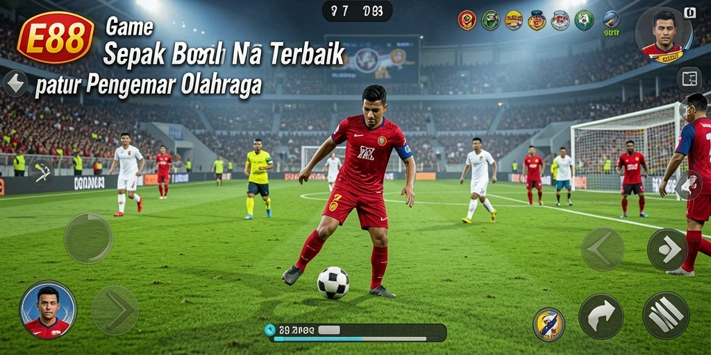 Tangkapan layar gameplay E88 menampilkan aksi seru pertandingan sepak bola.
