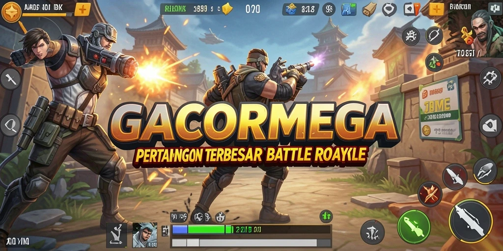 Screenshot gameplay GACORMEGA menunjukkan aksi seru dalam pertarungan Battle Royale.