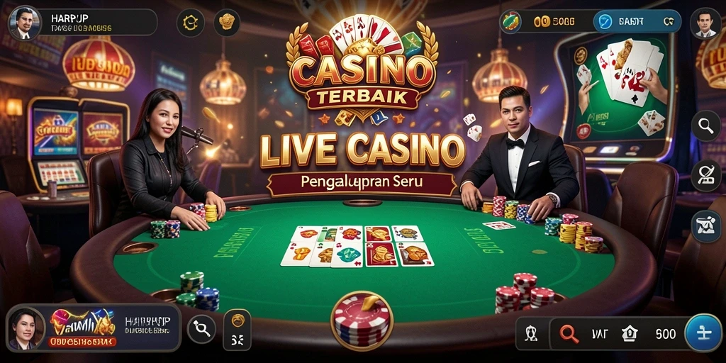 Screenshot gameplay HARAPJP yang menampilkan dealer dan suasana kasino langsung.