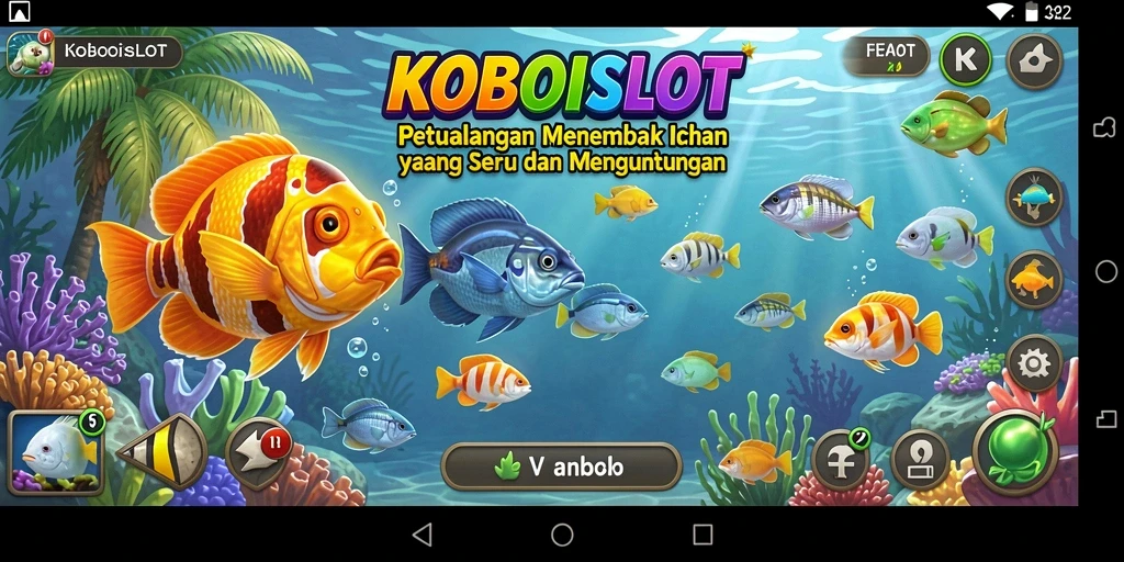 Screenshot KOBOISLOT menampilkan pemain menangkap ikan dengan penuh semangat.