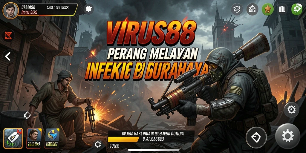 Tangkapan layar gameplay penuh aksi dari VIRUS88 yang menantang.